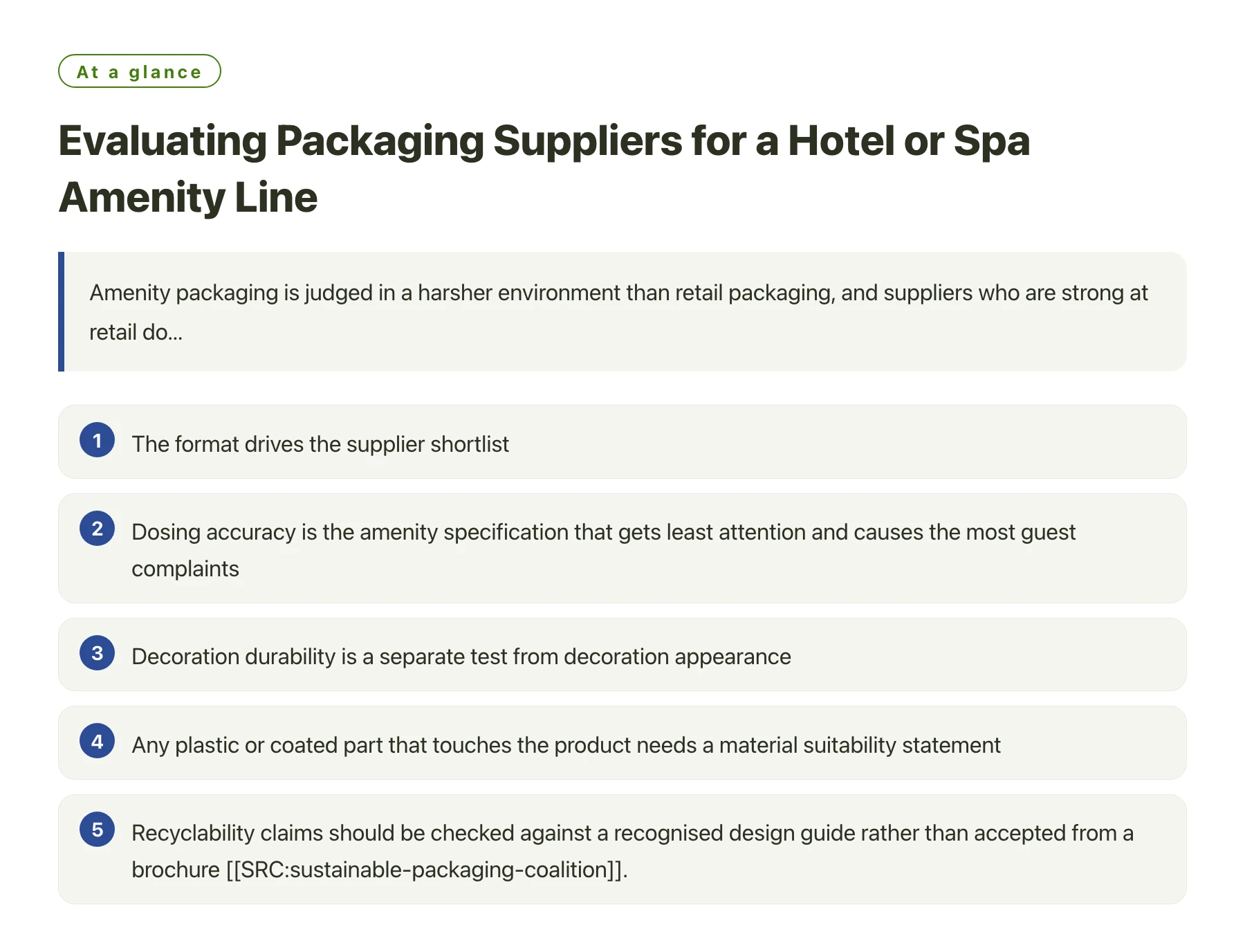 Evaluating Packaging Suppliers for a Hotel or Spa Amenity Line——全文要点速览